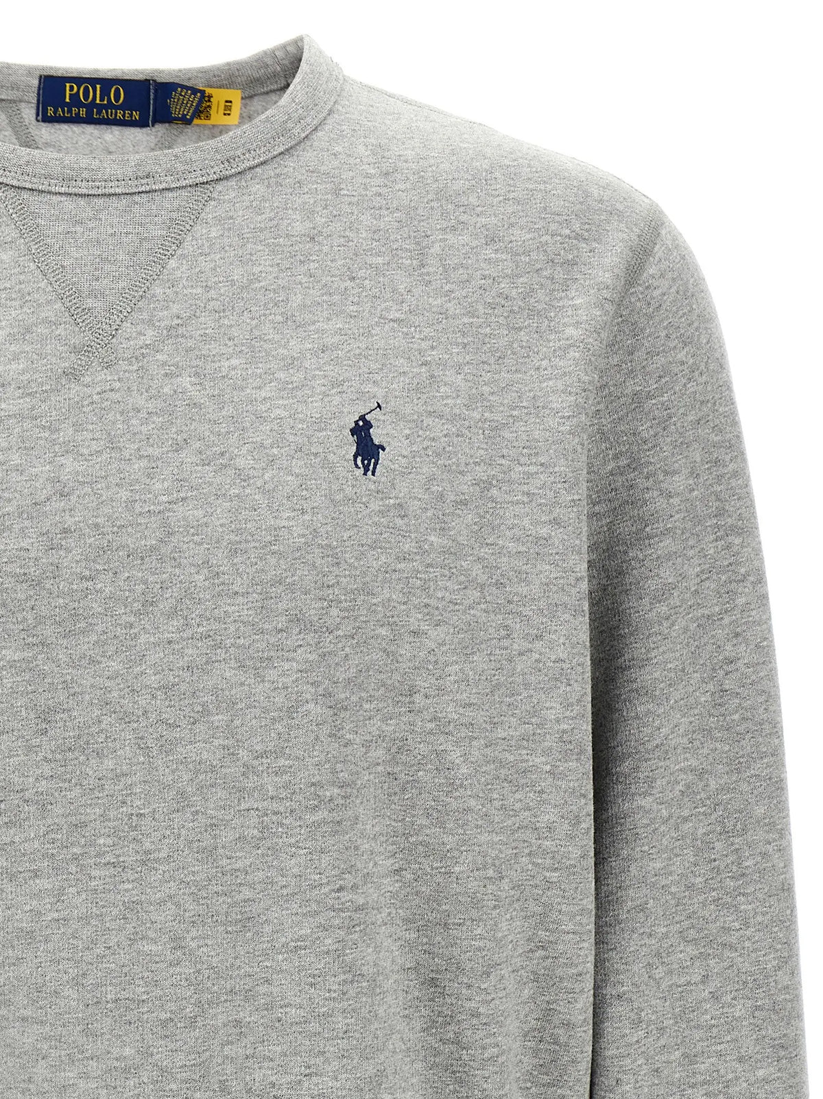 Sweatshirt polo ralph lauren gris en coton avec logo bleu marine brodé sur la poitrine en coton chiné