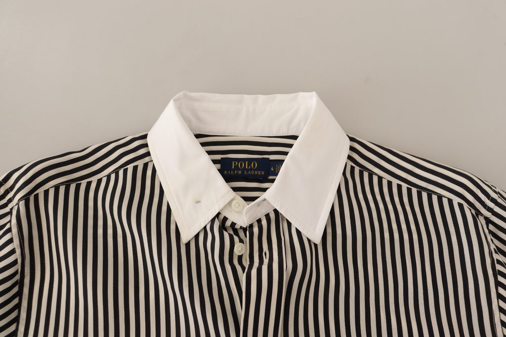 Chemise à manches longues Polo Ralph Lauren rayures noires et blanches avec col, élégante et classique.