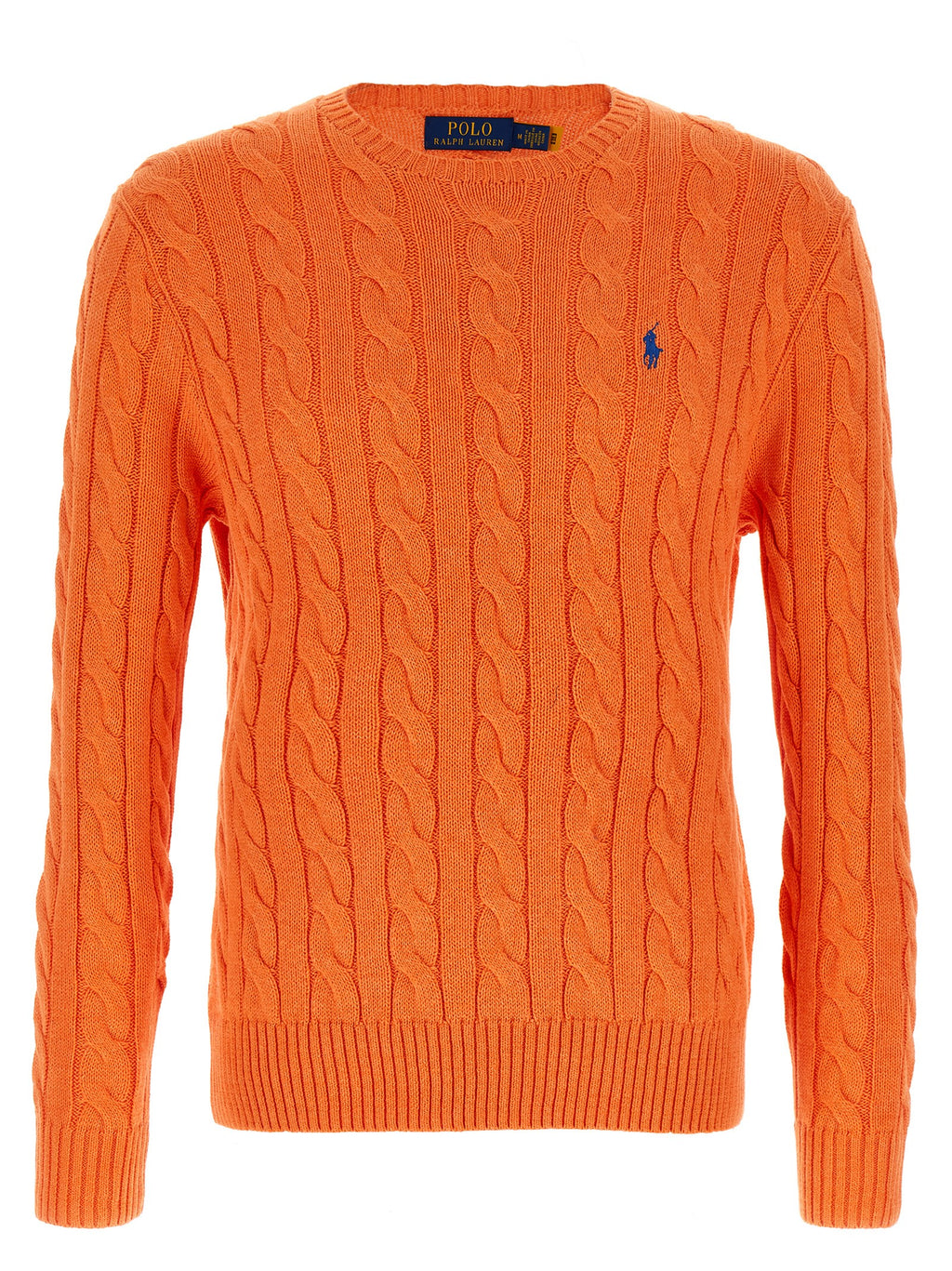 Cardigan en coton orange de Polo Ralph Lauren, avec col en V et boutons, porté sur un mannequin.