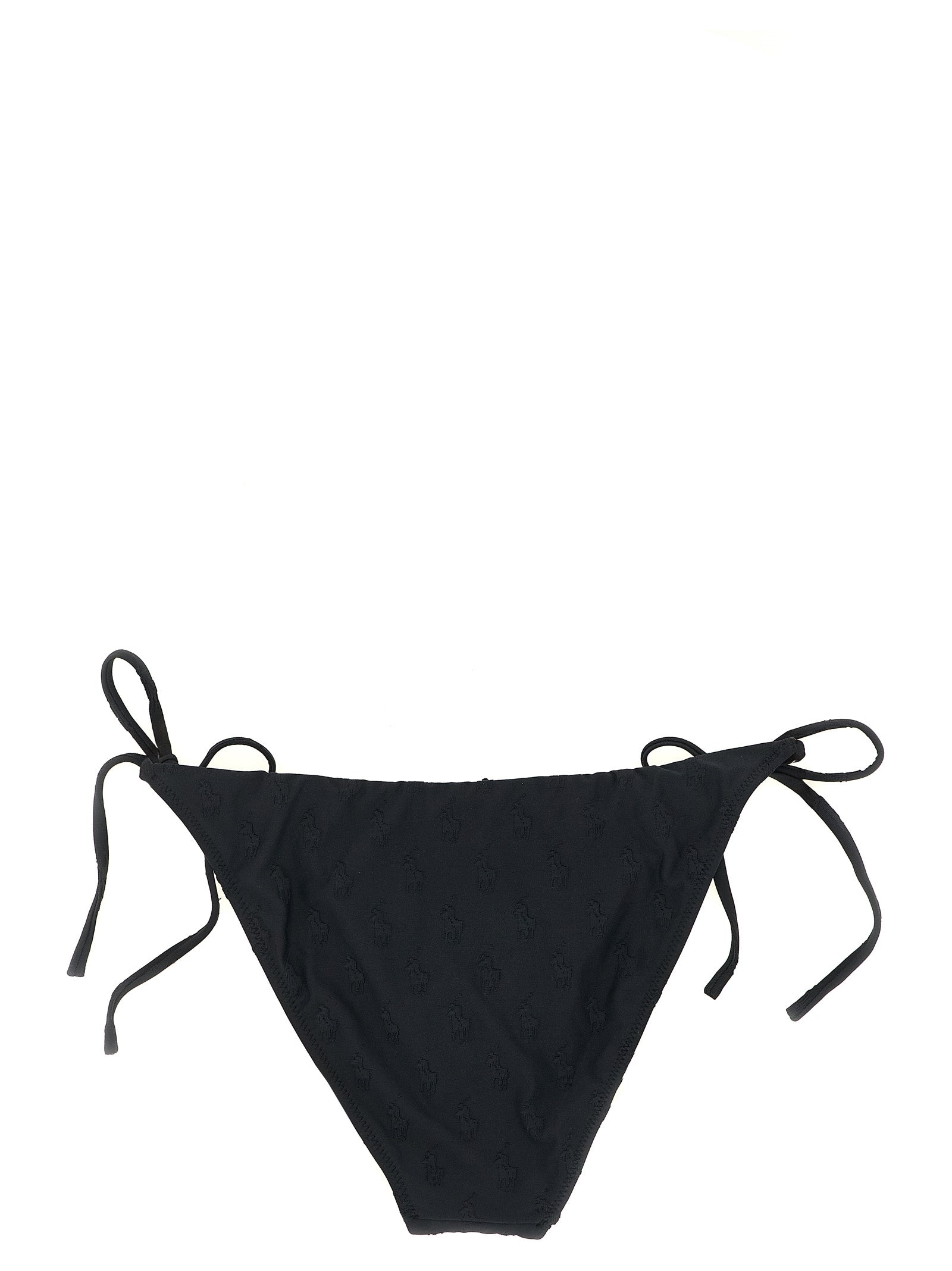 Maillot de bain bikini Ralph Lauren en polyester recyclé noir, avec détails élégants et logo Polo Ralph Lauren visible.