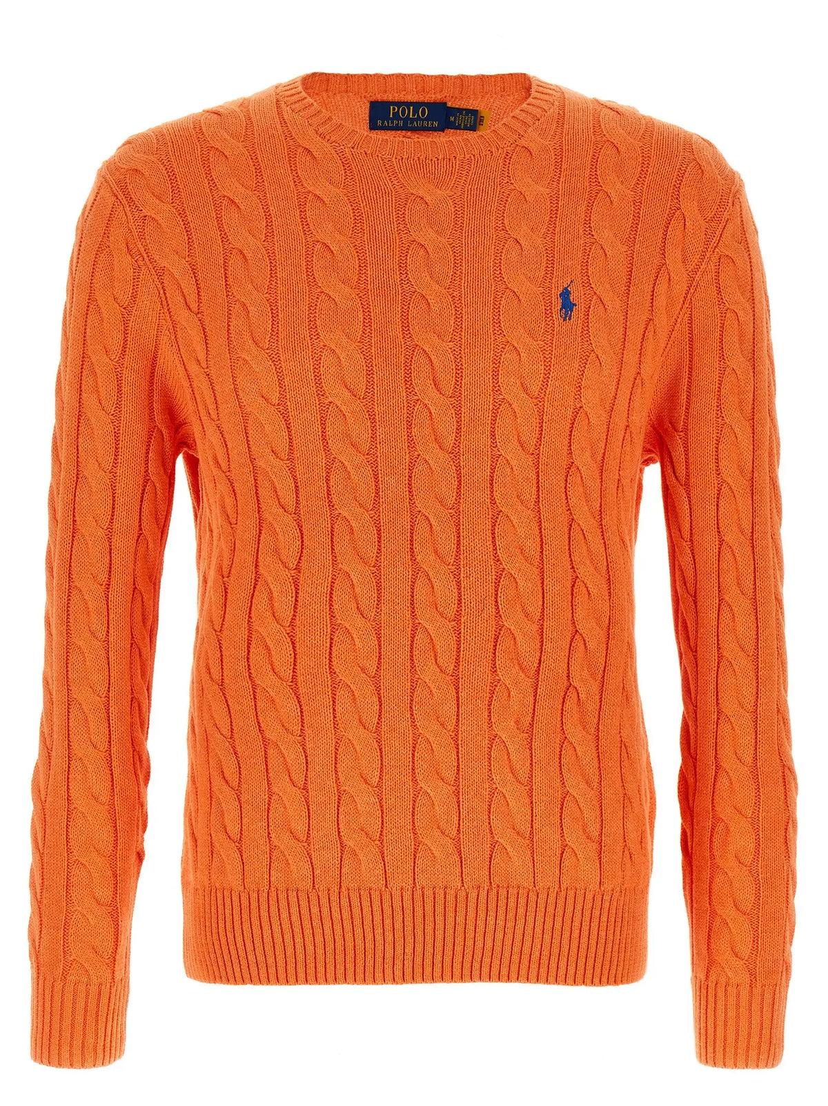 Cardigan orange en coton polo ralph lauren avec motif bleu brodé logo polo sur la poitrine