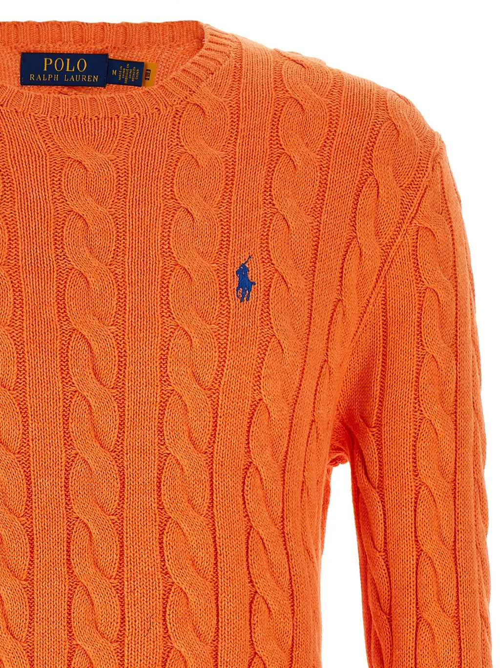 Cardigan polo ralph lauren orange en coton avec logo polo bleu brodé et étiquette assortie au col en maille torsadée