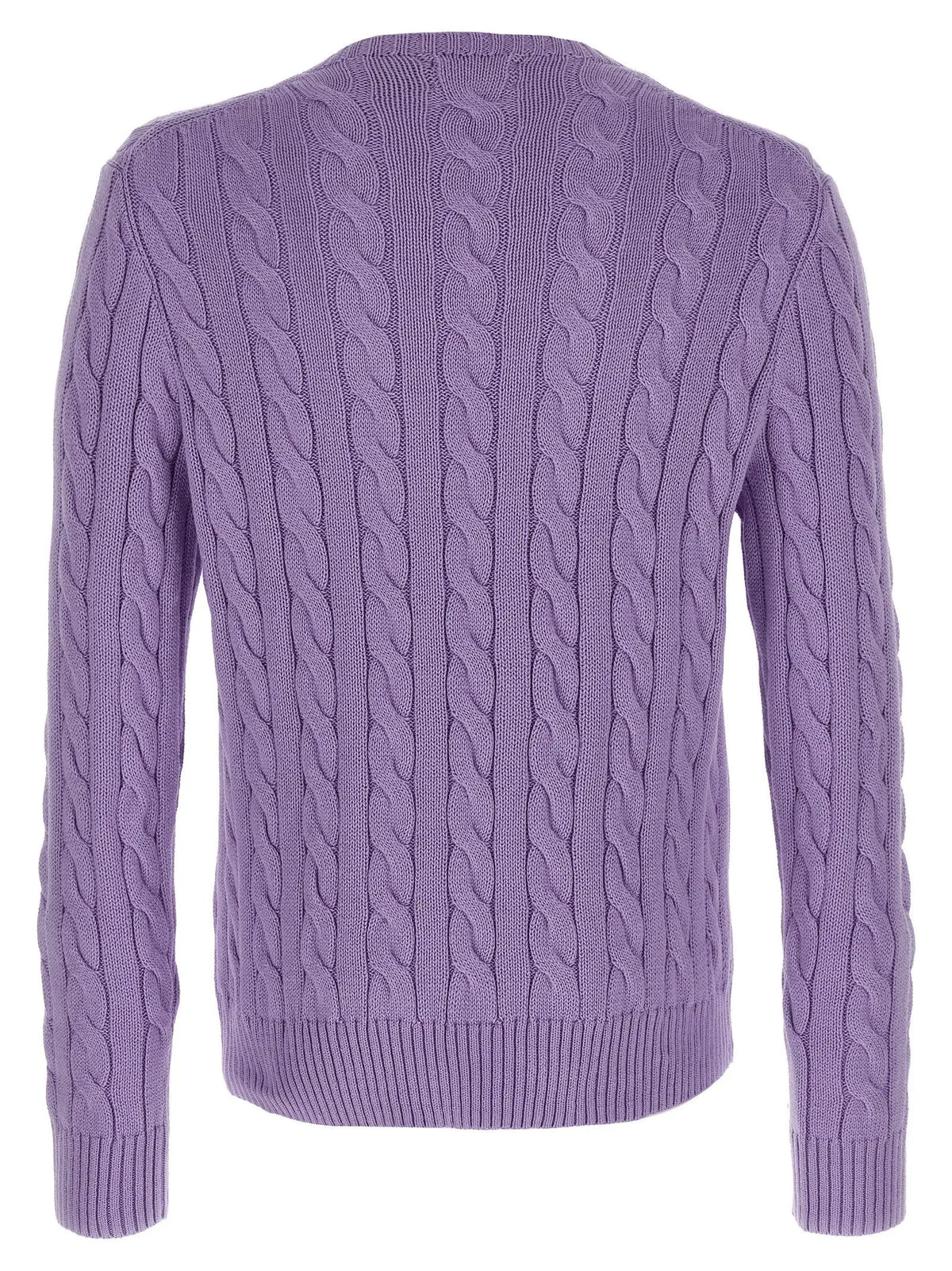 Polo ralph lauren purple coton cardigan en laine cable lavande avec col rond classique et poignets cotes