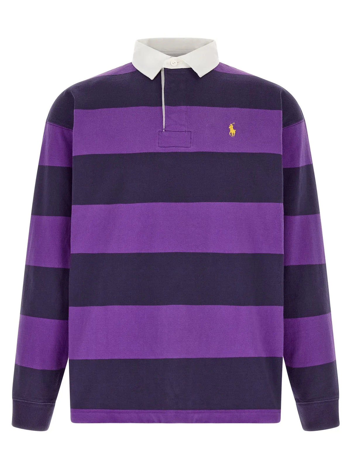 Polo ralph lauren chemise polo en coton violet à rayures bleu marine avec col blanc et logo brodé or