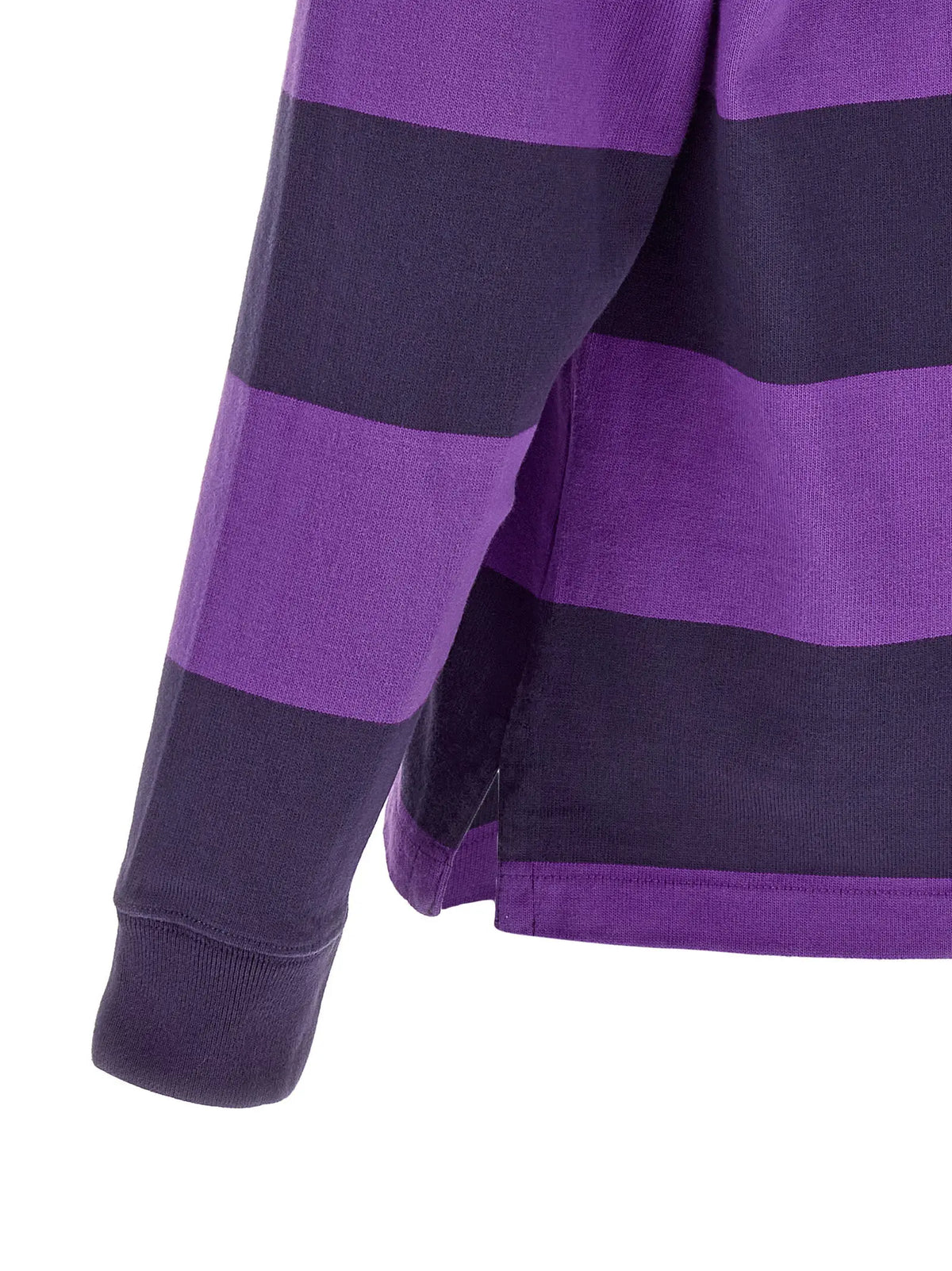 Polo ralph lauren chemise polo en coton violet avec rayures horizontales bleu marine manches longues