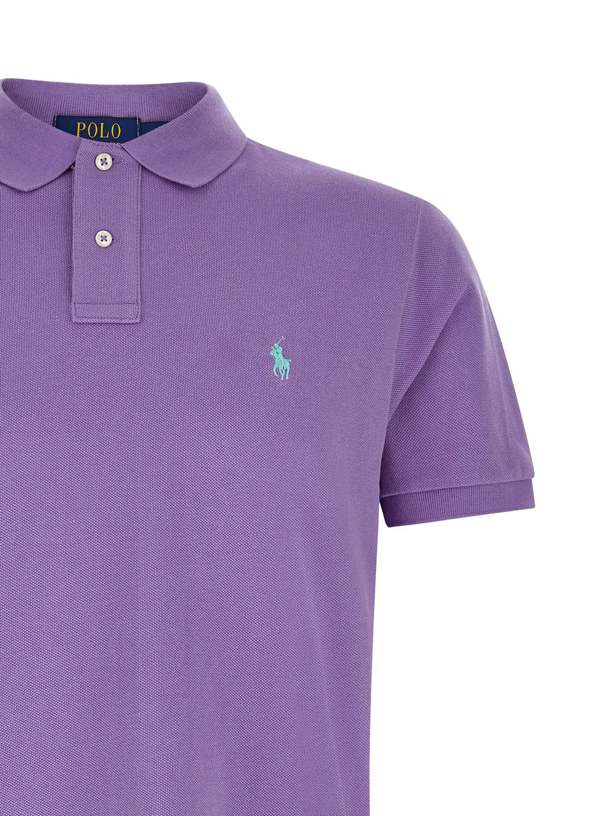 Polo ralph lauren polo en coton violet avec logo cheval bleu clair brodé et boutons blancs