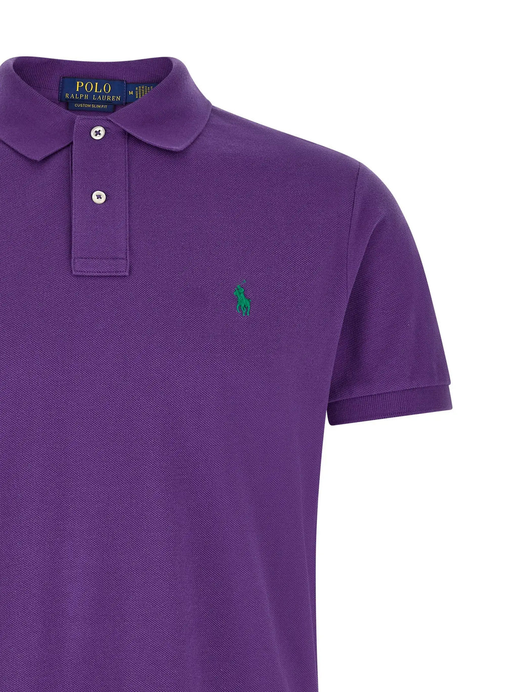 Polo ralph lauren polo en coton violet avec logo vert brodé et boutons blancs
