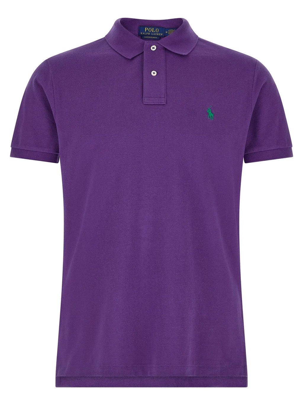 Polo ralph lauren polo en coton violet avec logo vert brodé sur la poitrine et étiquette de marque assortie au col
