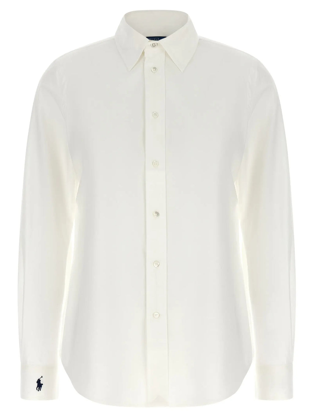 Chemise blanche à manches longues en coton polo ralph lauren avec col classique et logo joueur de polo brodé bleu marine