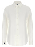 Chemise blanche à manches longues en coton polo ralph lauren avec col classique et logo joueur de polo brodé bleu marine