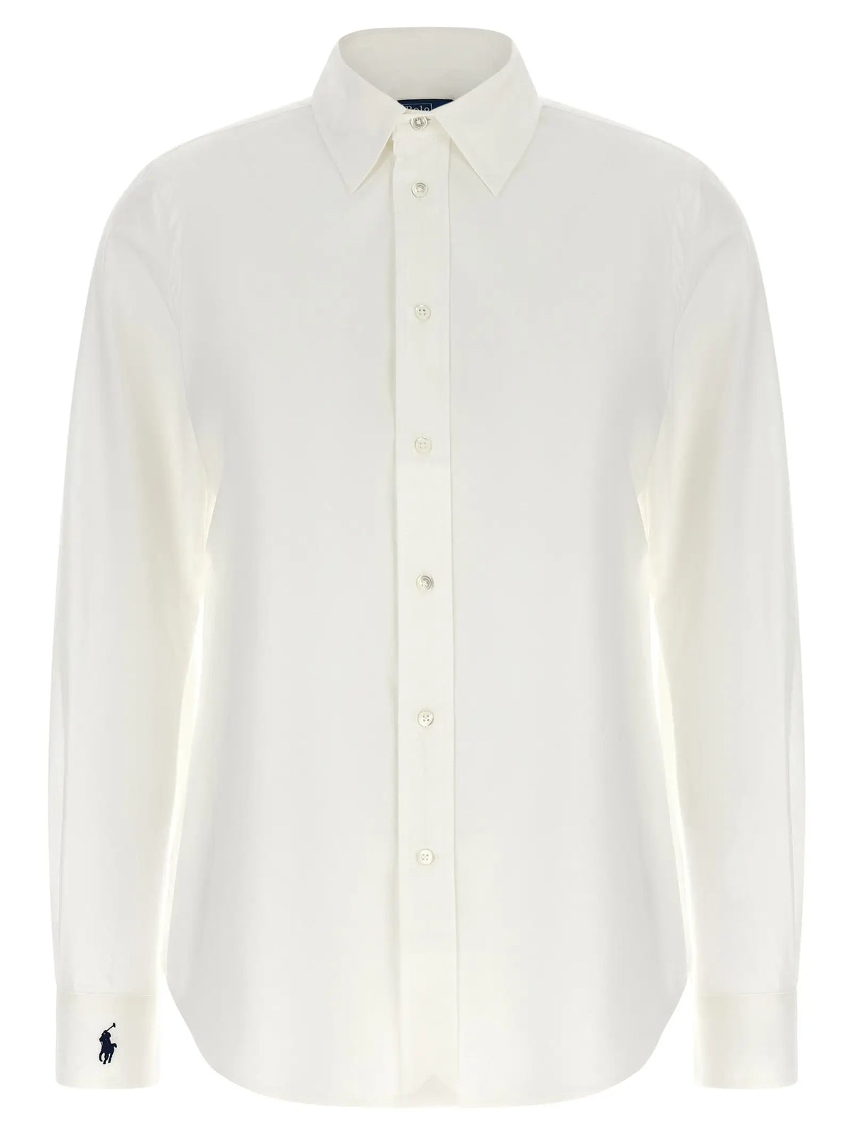 Chemise blanche à manches longues en coton polo ralph lauren avec col classique et logo joueur de polo brodé bleu marine