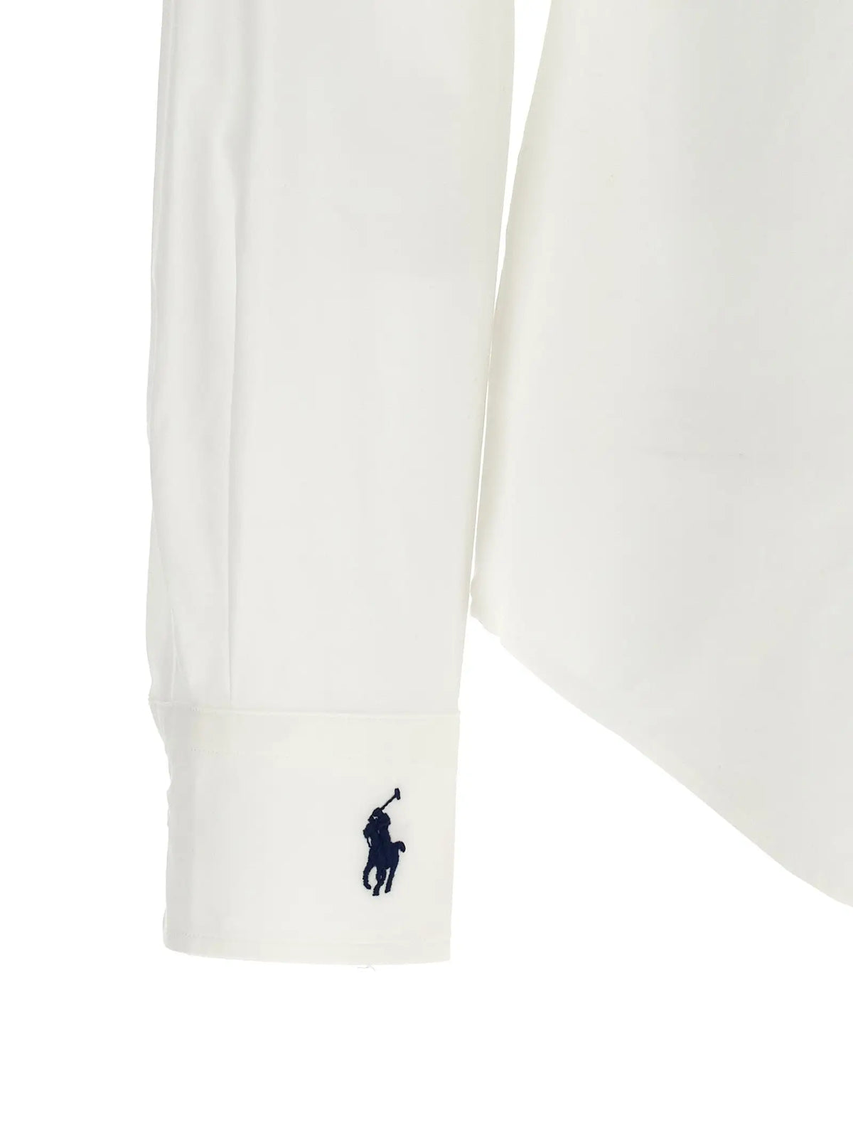 Manche de blouse en coton blanc polo ralph lauren avec logo brodé bleu marine sur le poignet