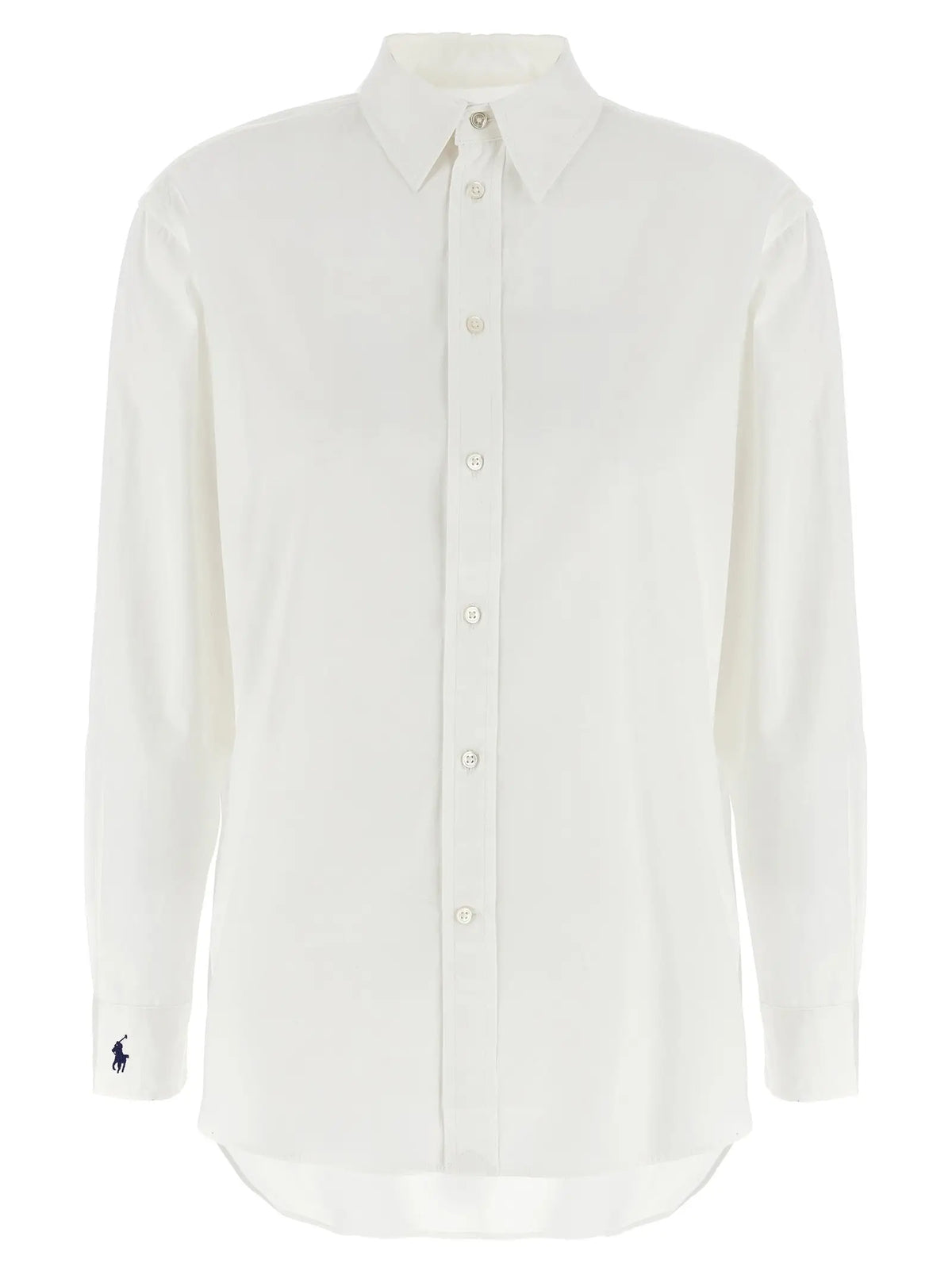 Chemise blanche manches longues en coton polo ralph lauren avec logo joueur de polo brodé bleu marine sur la poitrine
