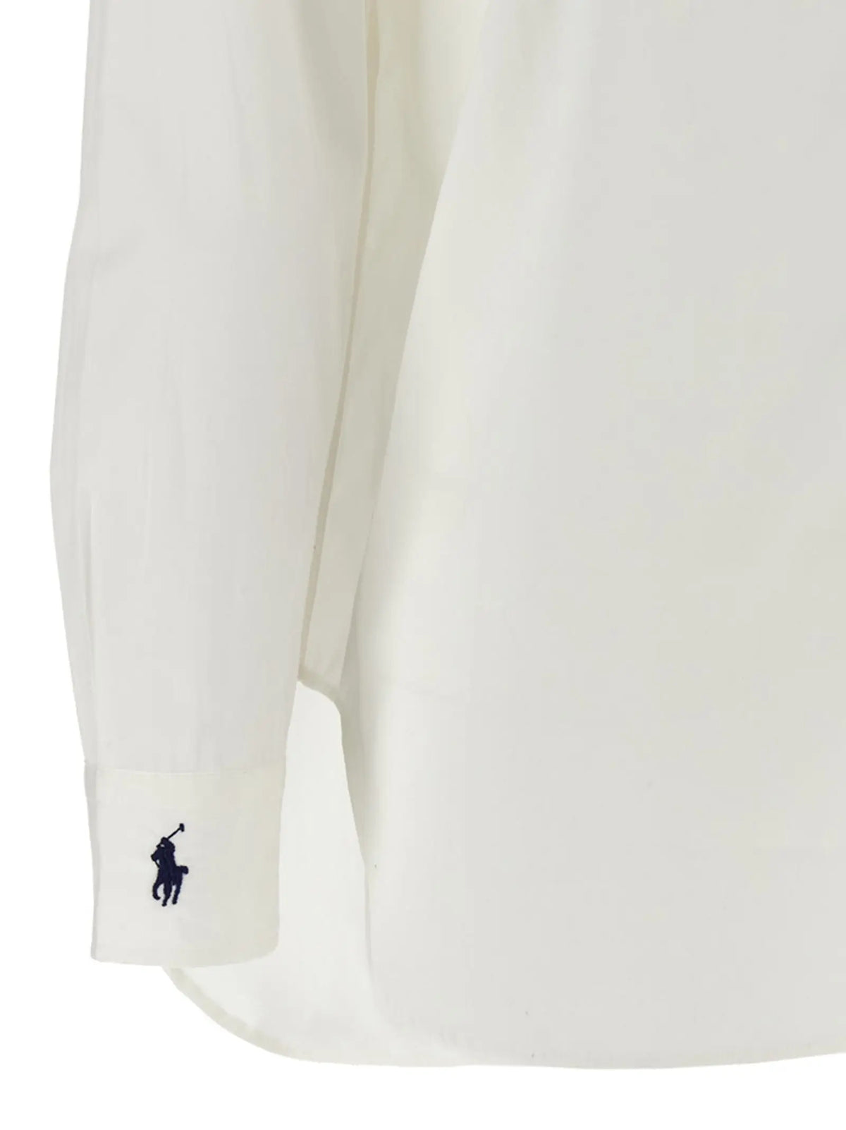 Chemise blanche en coton polo ralph lauren à manches longues avec logo brodé bleu marine sur le poignet
