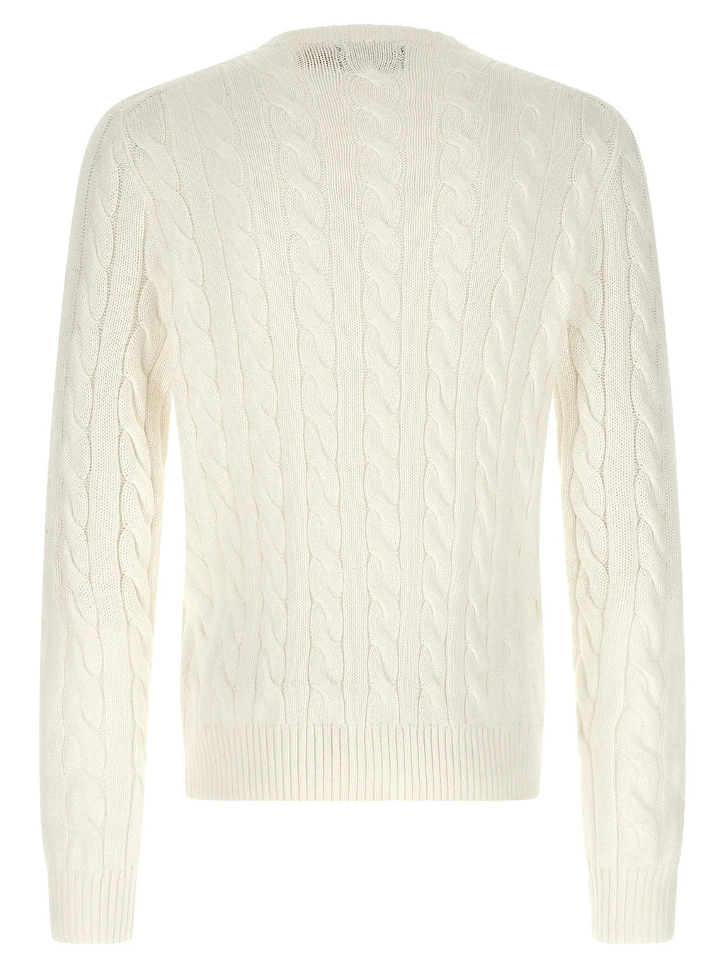 Cardigan polo ralph lauren en coton blanc avec motif torsadé crème et bordures côtelées
