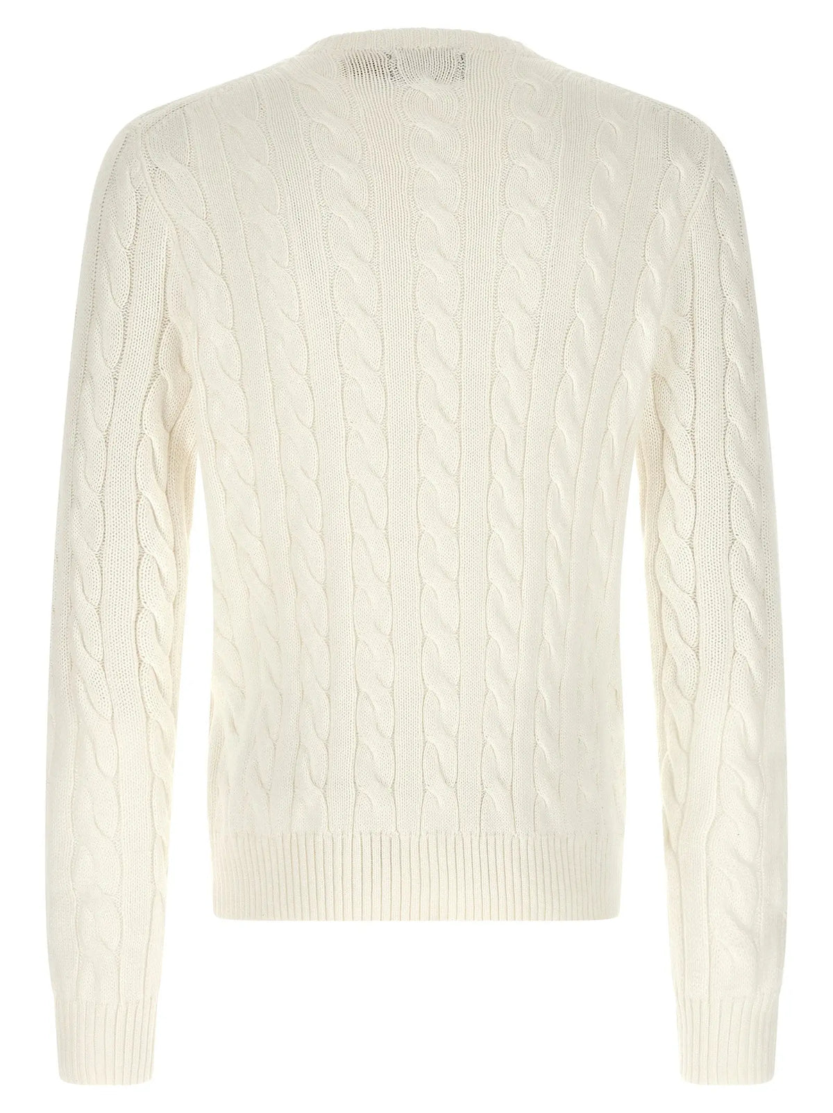 Cardigan polo ralph lauren en coton blanc avec motif torsadé crème et bordures côtelées
