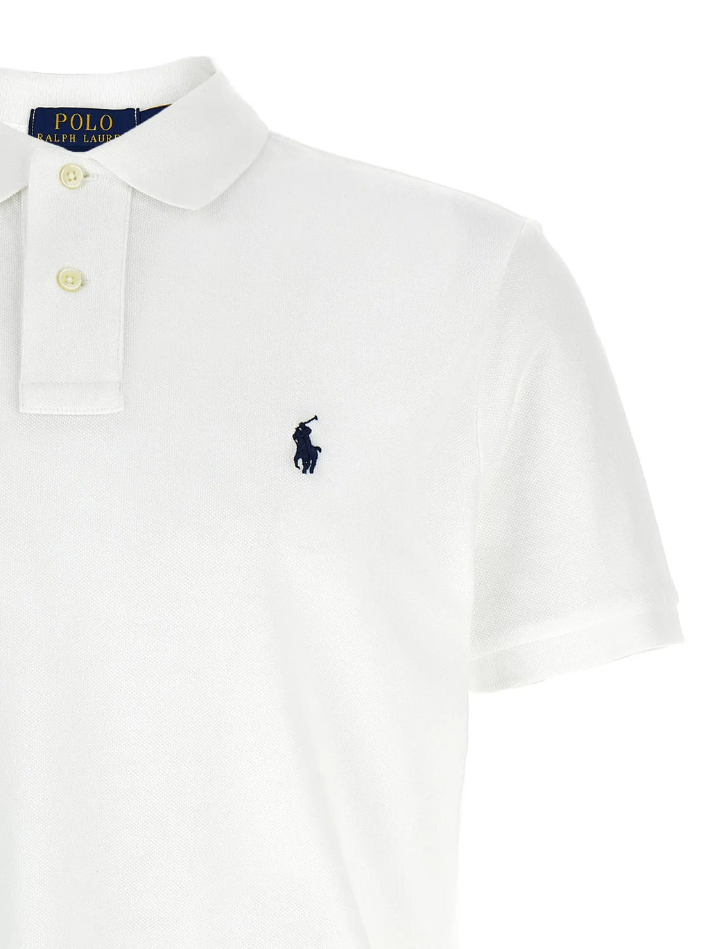 Polo ralph lauren chemise polo blanche en coton avec logo brodé bleu marine et col boutonné assorti
