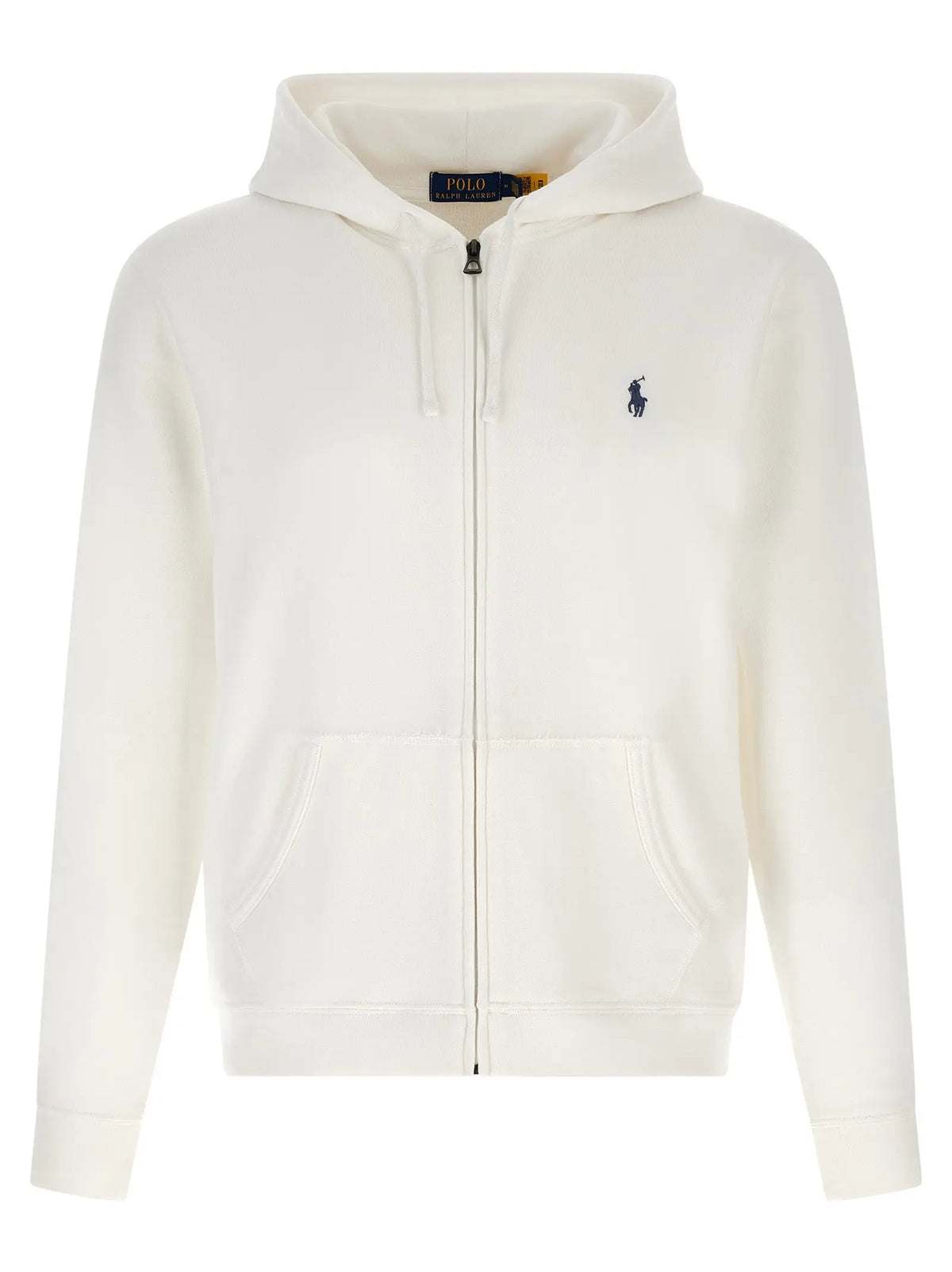 Sweatshirt en coton blanc polo ralph lauren avec zip crème et logo joueur de polo brodé bleu marine sur la poitrine