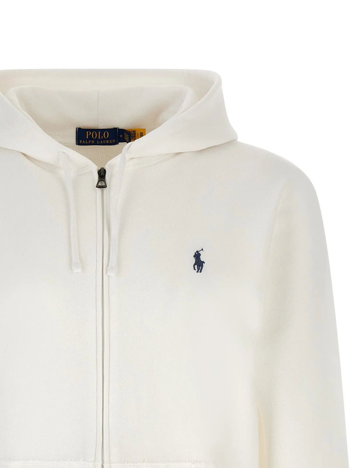 Sweatshirt en coton blanc polo ralph lauren avec hoodie crème et logo joueur de polo bleu marine brodé poitrine