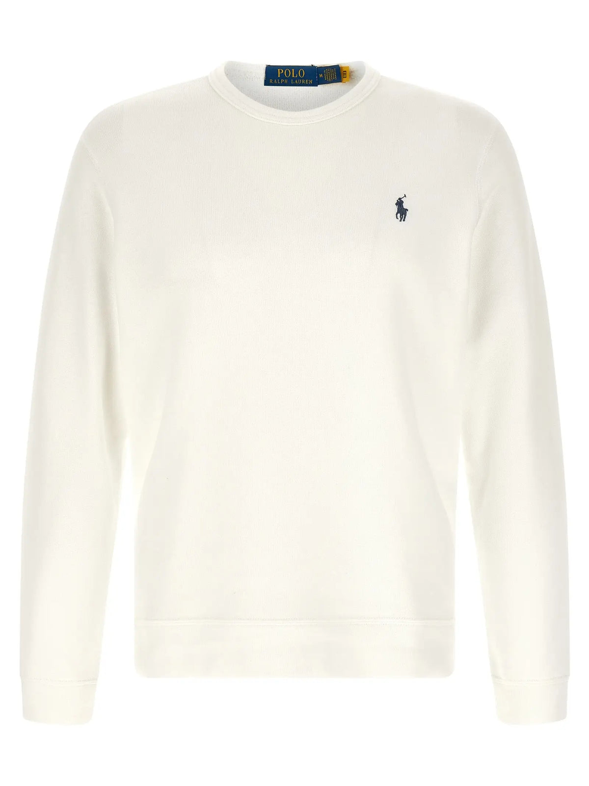 Sweatshirt polo ralph lauren blanc en coton avec logo brodé bleu marine sur la poitrine