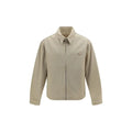 Veste en denim coton beige prada pour homme avec logo triangulaire subtil sur la poitrine