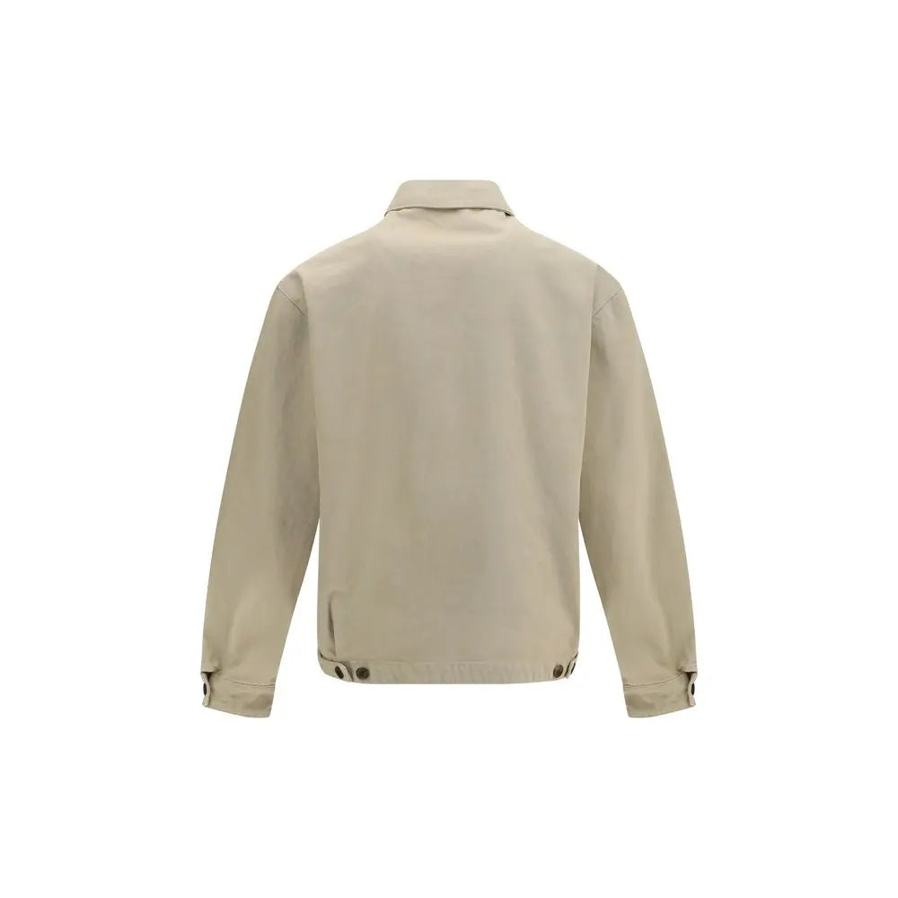 Veste utilitaire beige prada en coton denim avec col classique et poignets à boutons