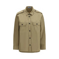 Chemise beige prada en coton style militaire avec épaulettes boutonnées et poches frontales