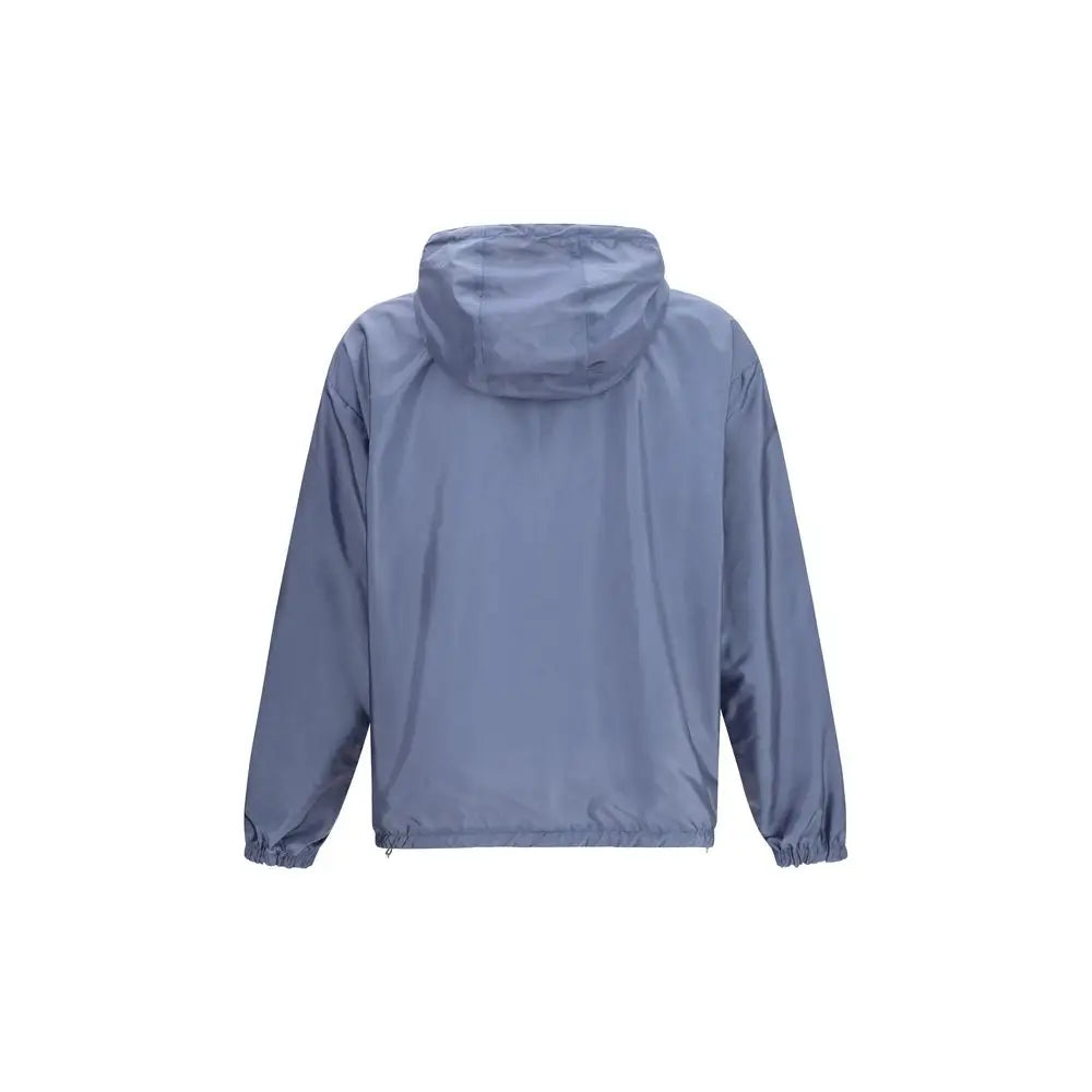 Veste à capuche bleu clair en nylon avec poignets et bas élastiques prada beige en polyamide recyclé