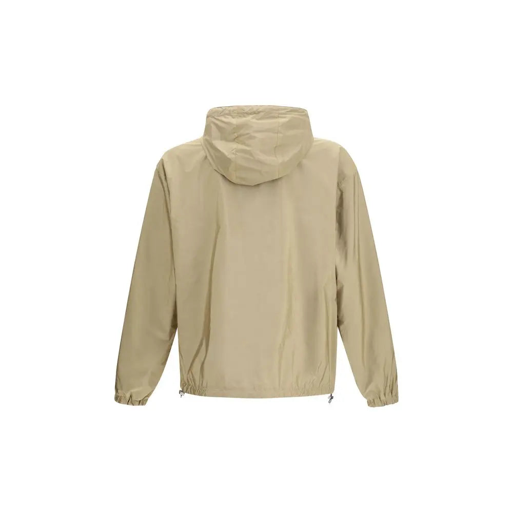Veste à capuche beige prada en polyamide recyclé légère avec tissu déperlant et poignets élastiques