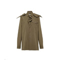 Chemise robe coton bicolore prada olive avec épaulettes structurées et détail noué au col
