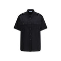 Chemise noire courte en coton prada avec boutons, deux poches poitrine et épaulettes