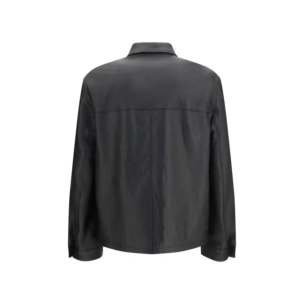 Veste en cuir noire prada lamb ovis aries avec design minimaliste et détails de couture subtils