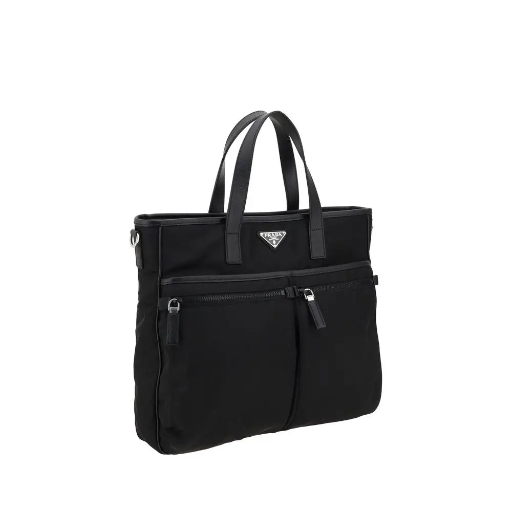 Sac porte-épaule prada noir en nylon avec design structuré et anses en cuir
