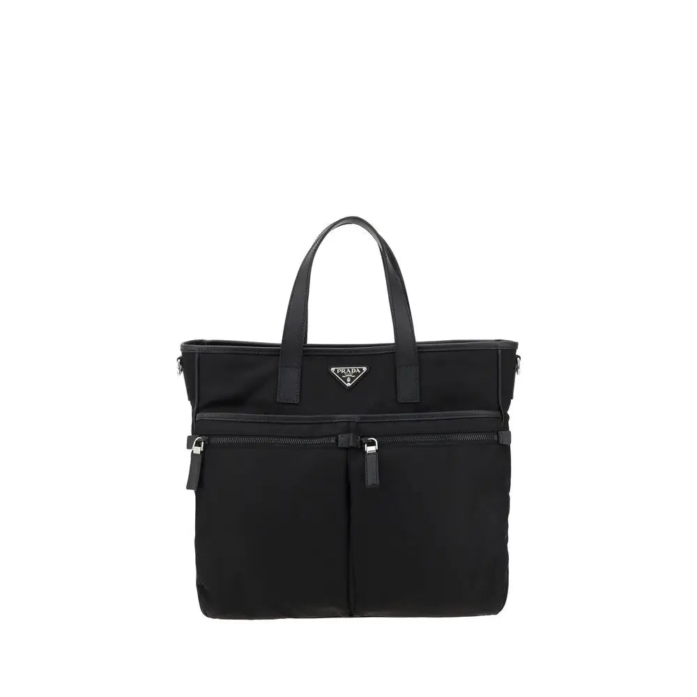 Sac à épaule prada noir en nylon avec design structuré et poignées supérieures