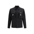 Veste prada noire en polyamide recyclé avec chemise homme noire à boutons et poches avant avec logos triangulaires argentés