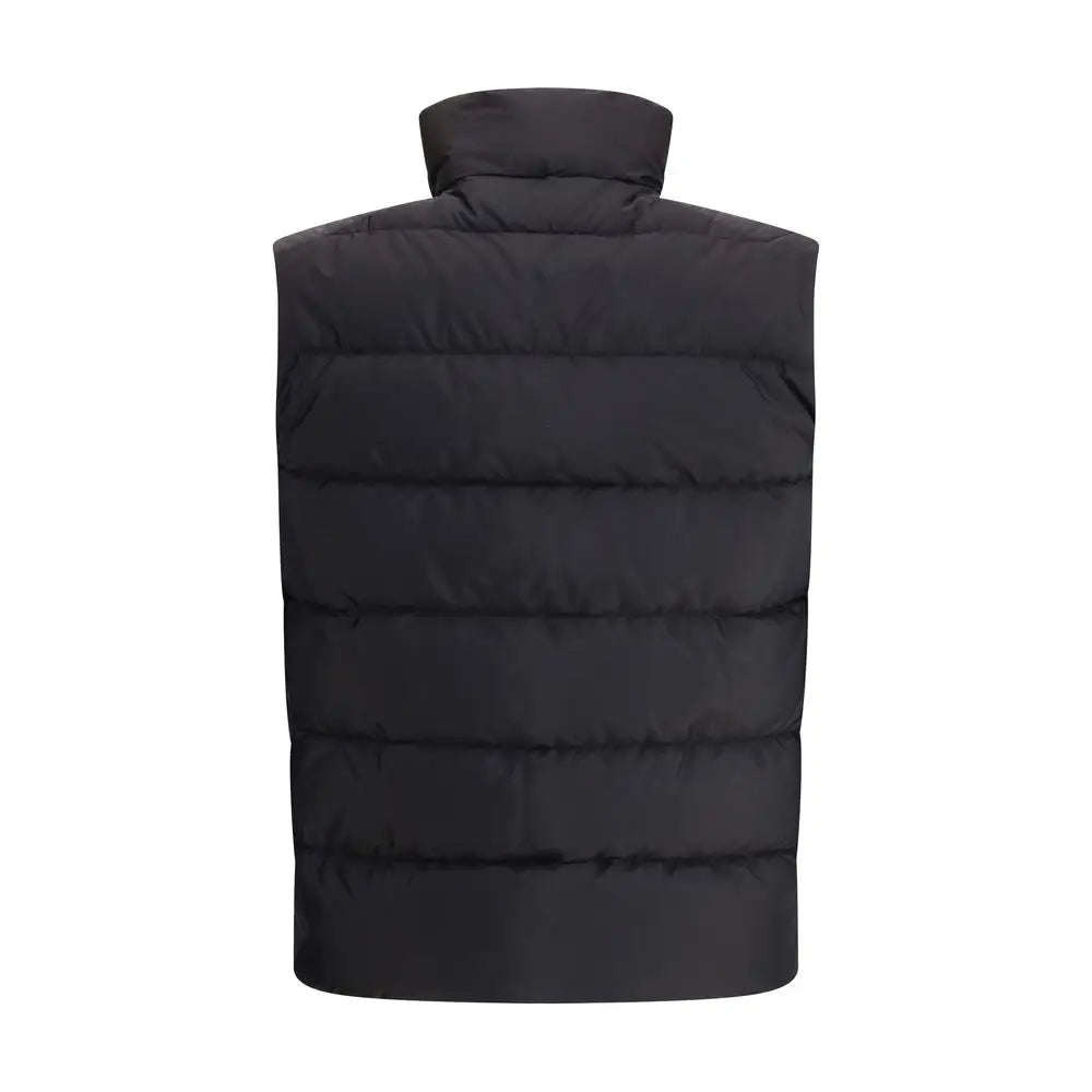 Prada veste matelassée noire sans manches en polyamide recyclé avec col montant pour homme et femme