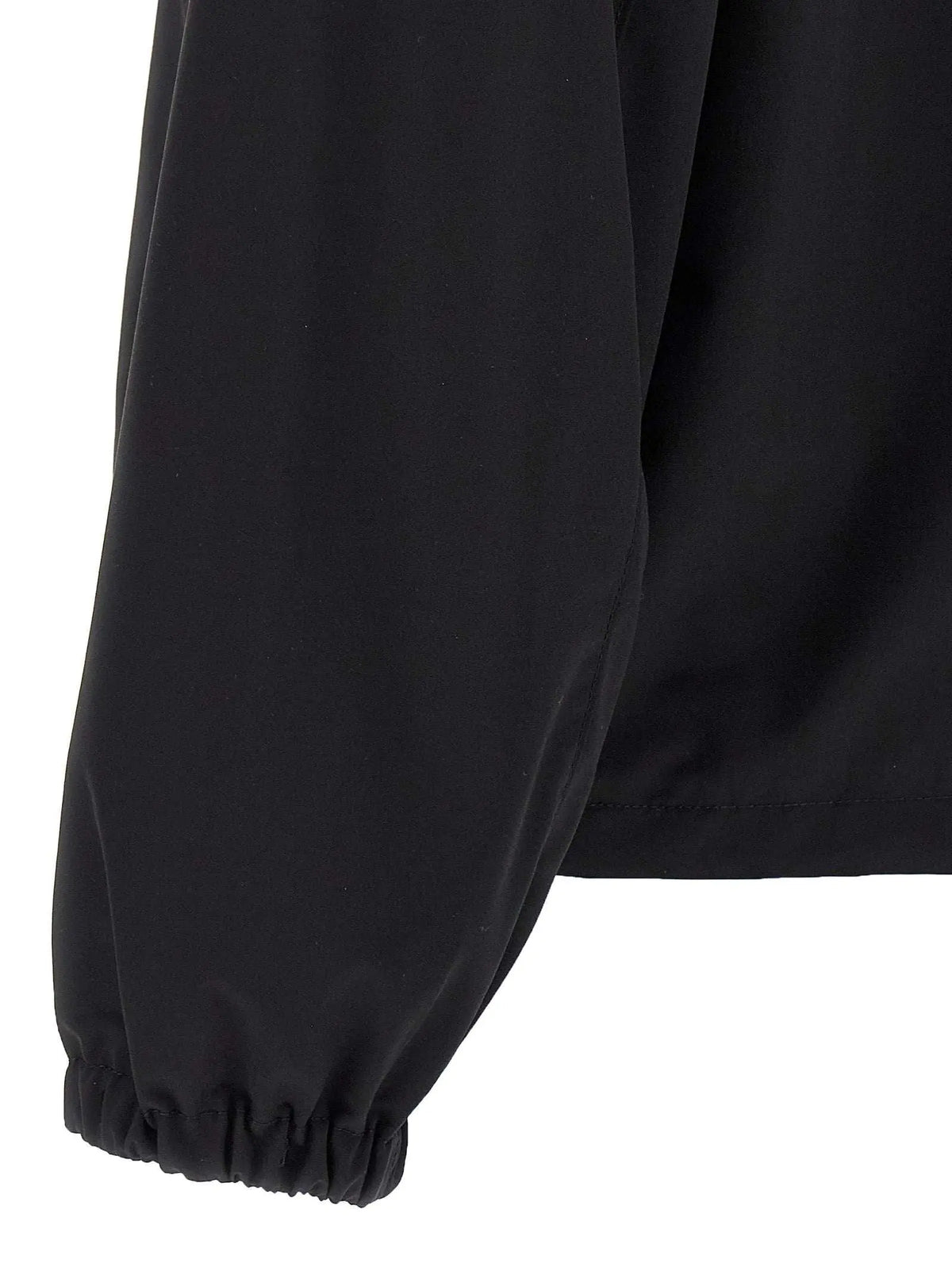 Veste longue noire prada en laine vierge avec manches longues et poignets élastiqués
