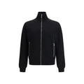 Veste prada noire en laine avec col montant et fermetures éclair argentées sur le devant et les côtés