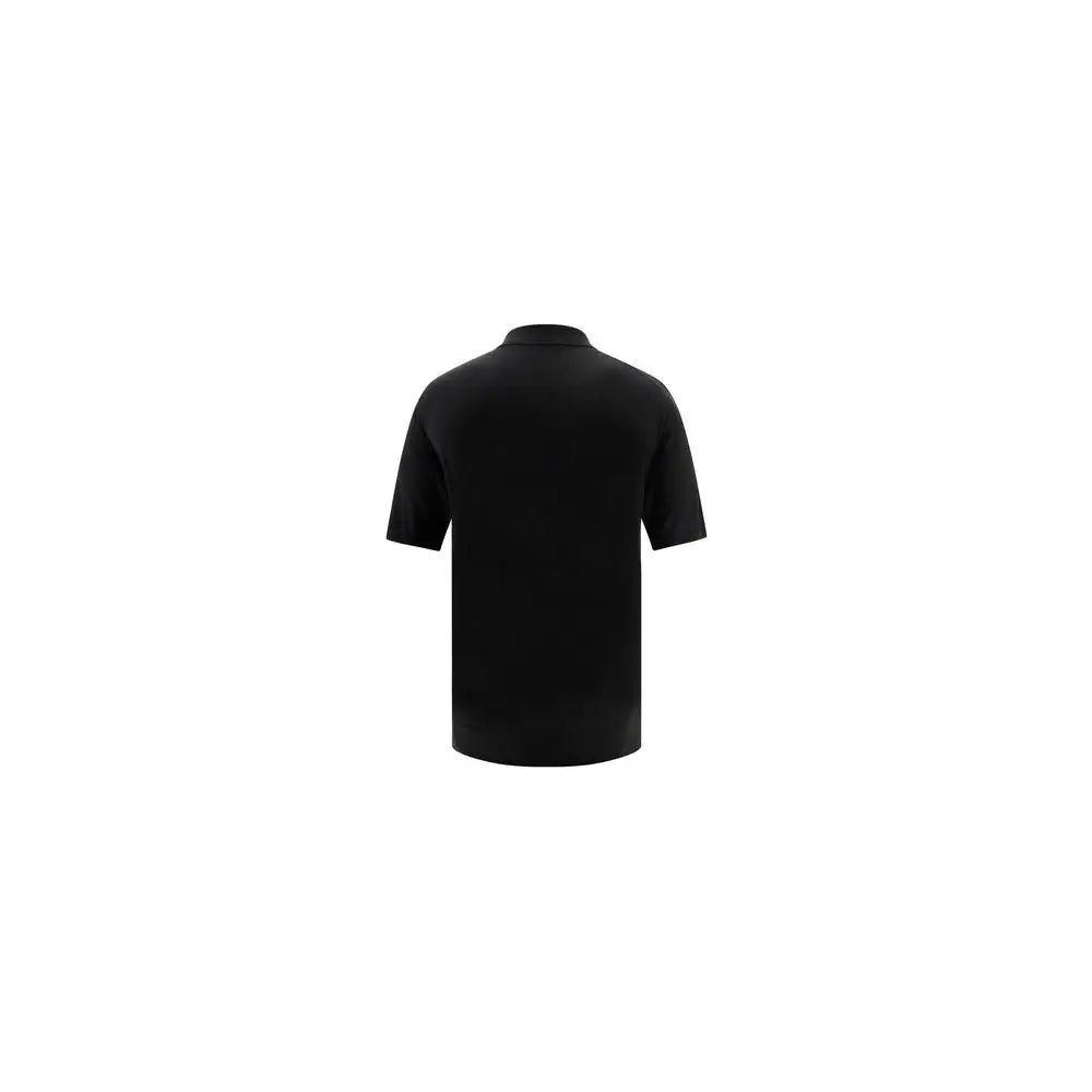 Polo shirt noir en laine prada avec manches courtes et col classique oves aries