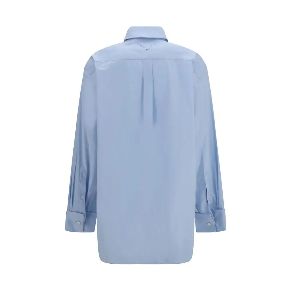 Chemise prada bleue en coton à manches longues avec col classique et dos plissé vue de dos