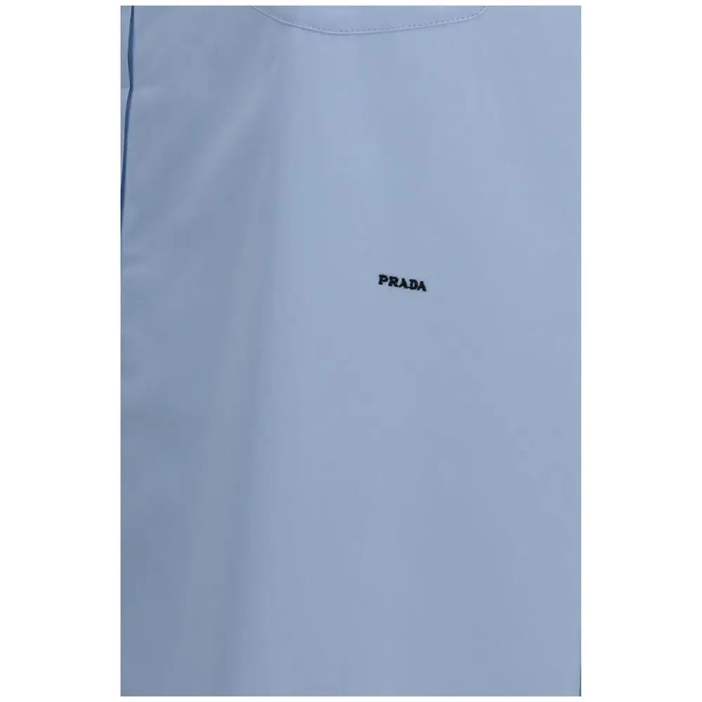 T-shirt prada bleu clair en coton avec logo brodé noir subtil