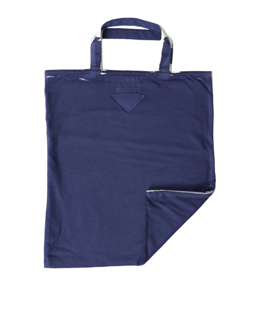 Sac cabas prada en jersey bleu marine avec logo triangulaire et coutures blanches contrastantes aux poignées