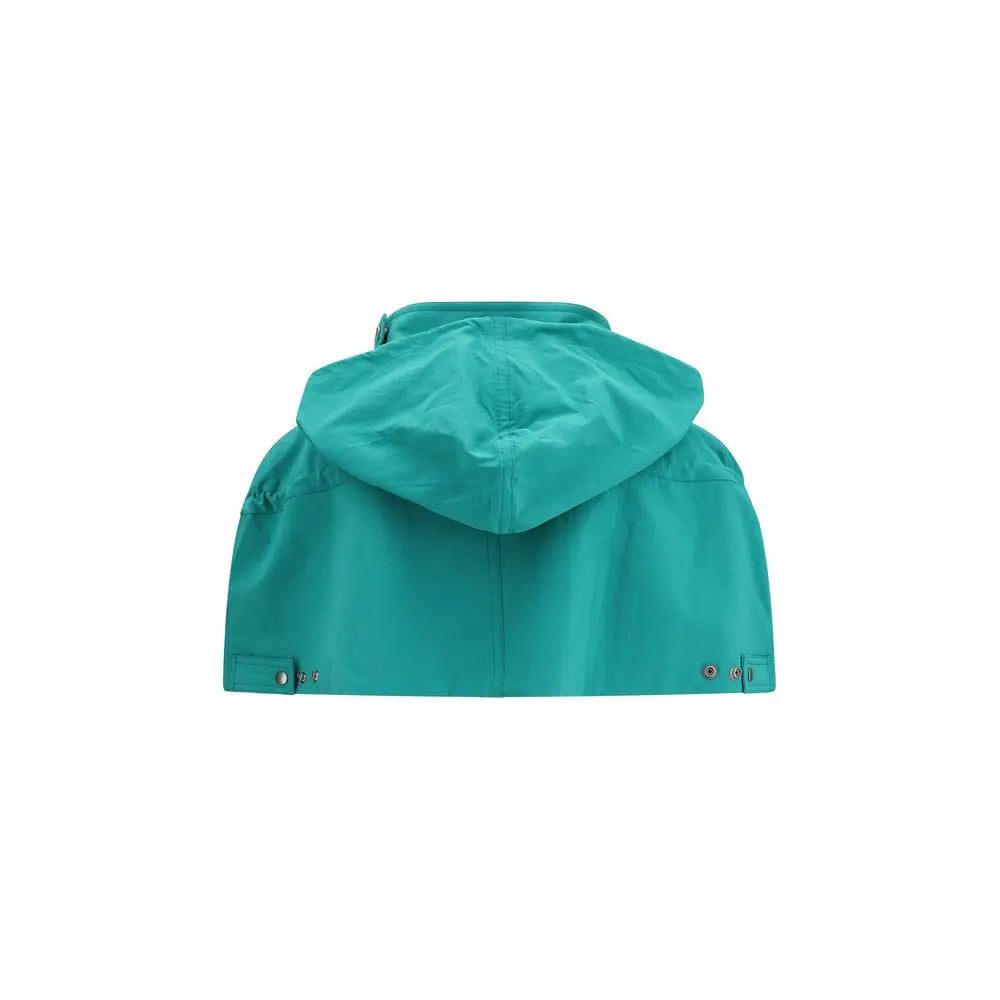 Veste à capuche teal avec boutons-pression aux poignets en nylon prada bleu