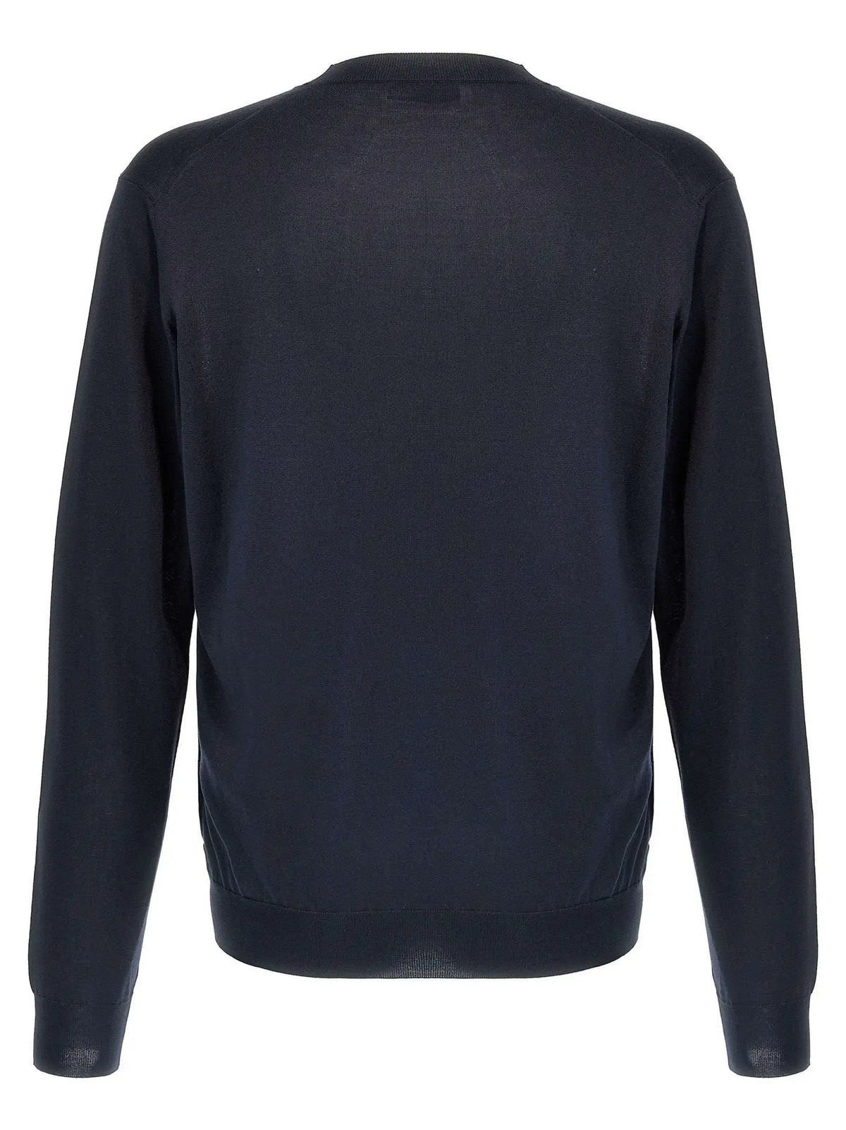 Prada blue silk cardigan with black knit fabric ribbed cuffs and hem