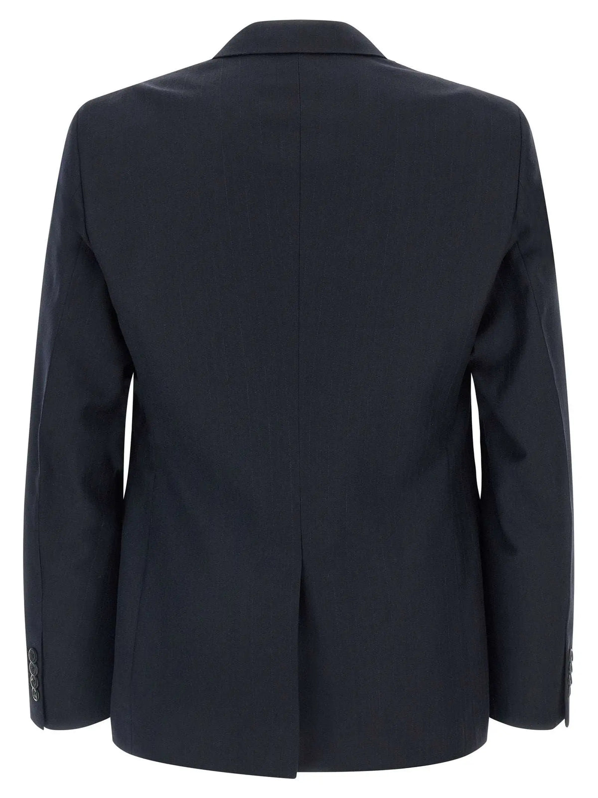 Blazer noir ajusté prada en laine vierge avec col cranté classique et coutures verticales subtiles