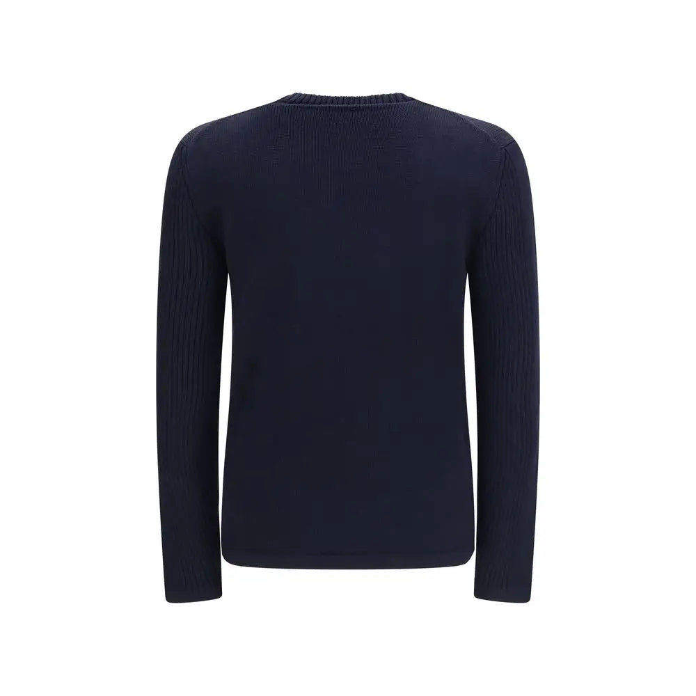 Pull en maille côtelée bleu marine en laine prada pour homme avec motif aries oves bleu