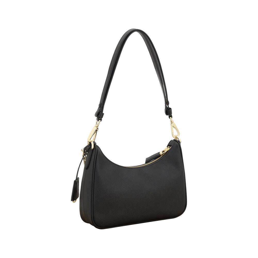 Sac à main Prada Bos Taurus en cuir de veau noir, sac à épaule élégant avec détails sophistiqués.