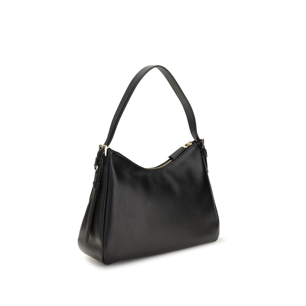 Sac à bandoulière Prada Bos Taurus en cuir de veau noir, élégant et sophistiqué, avec détails raffinés.