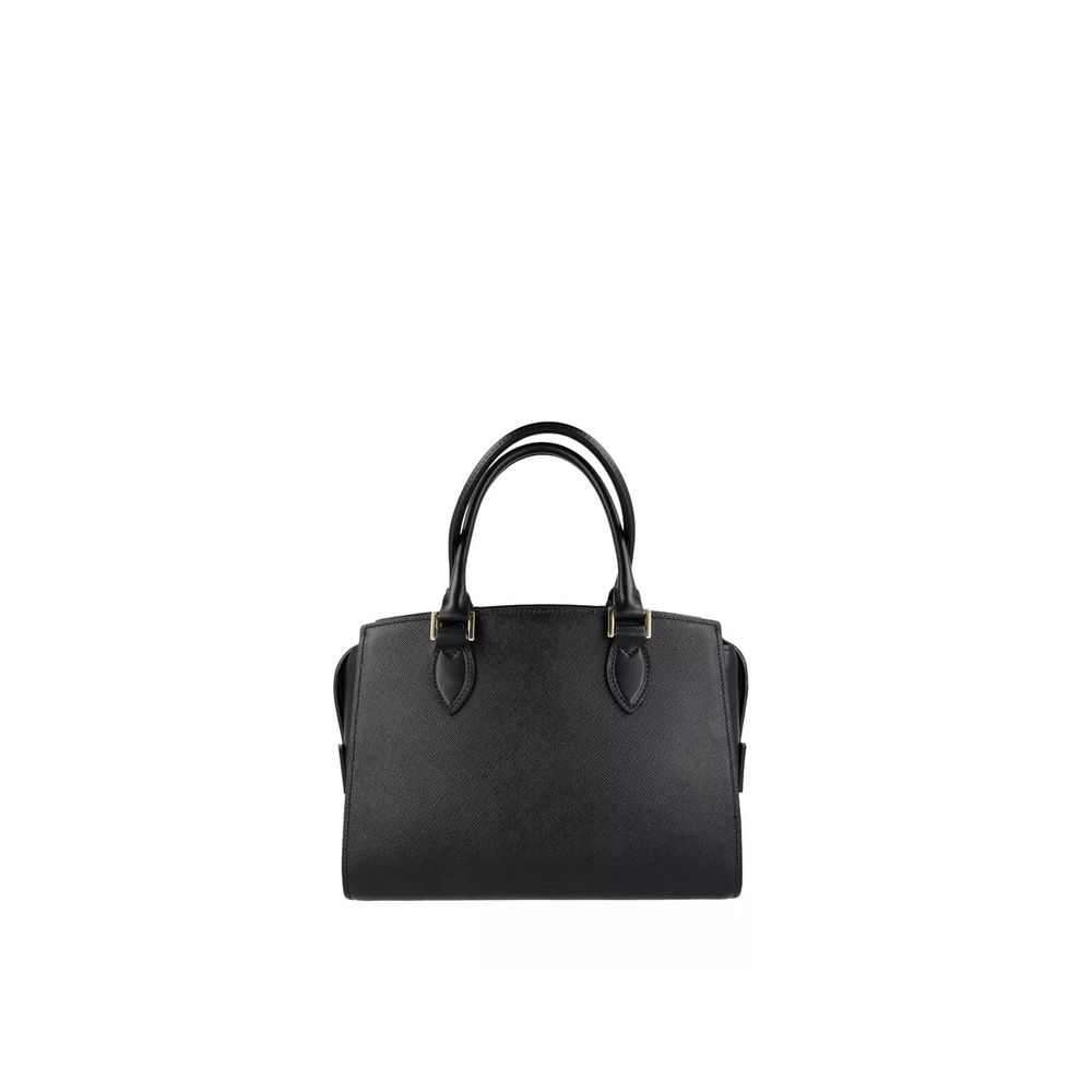 Sac à main Prada en cuir de veau noir, élégant et sophistiqué, avec détails raffinés visibles sur l'image.