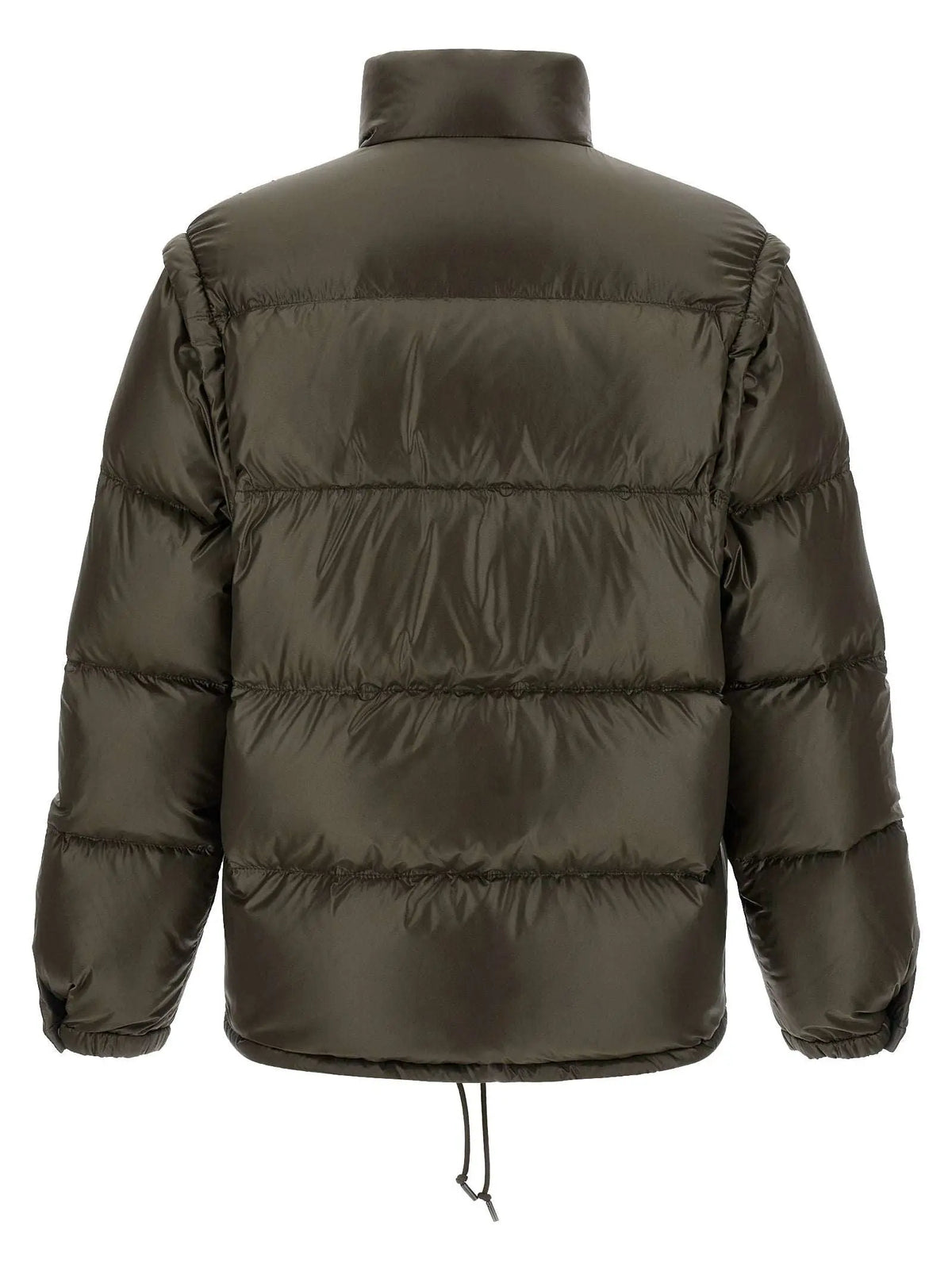 Veste longue prada grise en polyamide recyclé avec matelassage et col montant olive foncé
